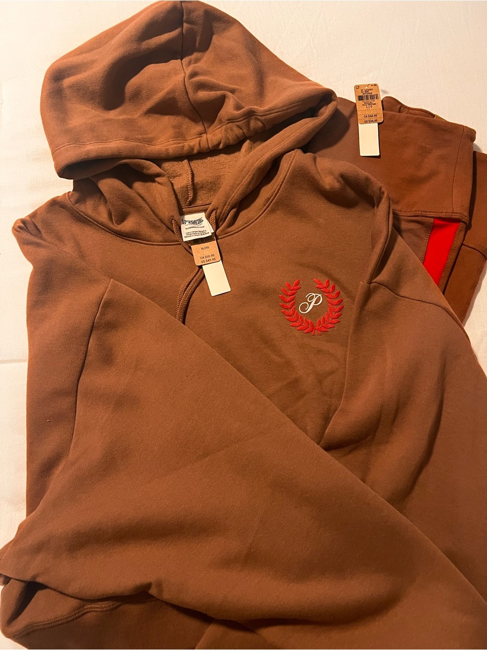 Pink Hooded Sweatshirt and leggings with Red Pink Emblem